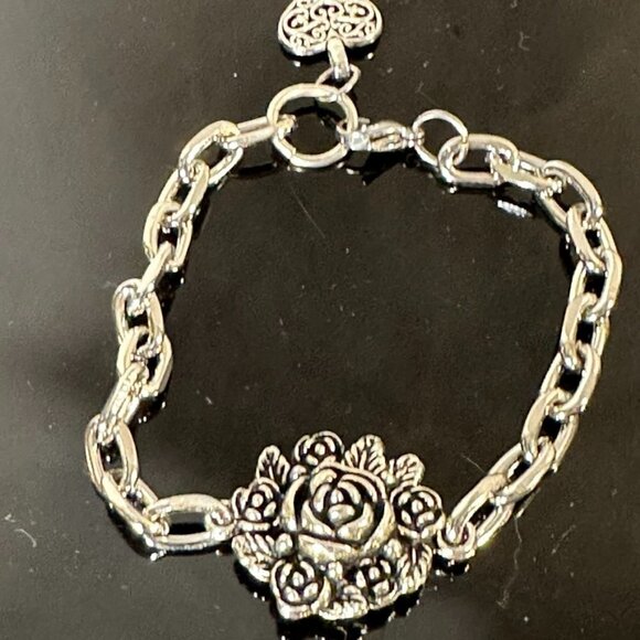 Rose Floral Stainless Steel Silver Chain Bracelet Gift Charm Mother Birthday - Picture 3 of 3